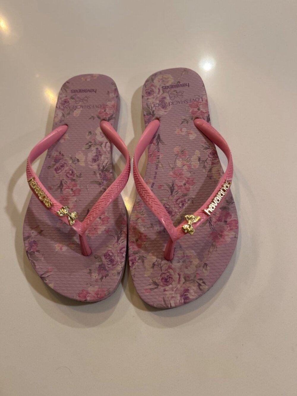 Havaianas LoveShackFancy Floral Flip Flops Pink & Purple Women’s Size 7/8 Comfor
